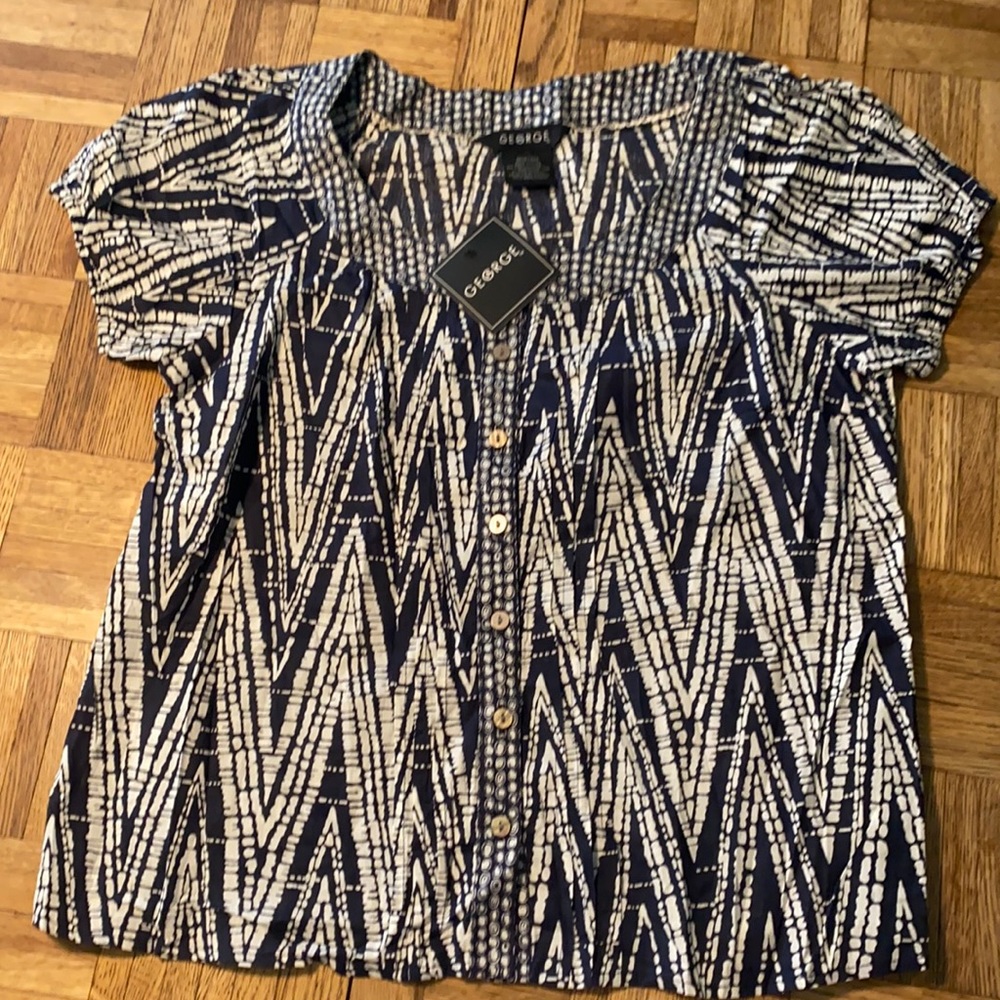 NWT George black & white print blouse, size M (8-10), 100% cotton .